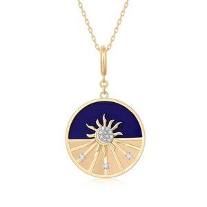 Sphere Lapis 14K (or 18k upon request) Yellow Gold Diamond Pendant Necklace